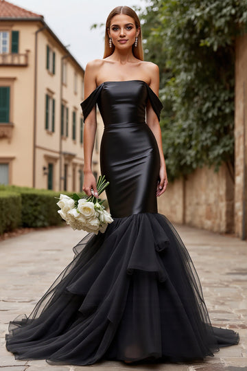 Black Mermaid Off The Shoulder Wedding Dress